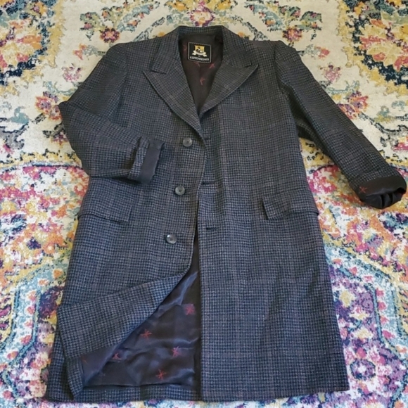 Vintage Long Plaid Trench Coat Blazer - Picture 2 of 9